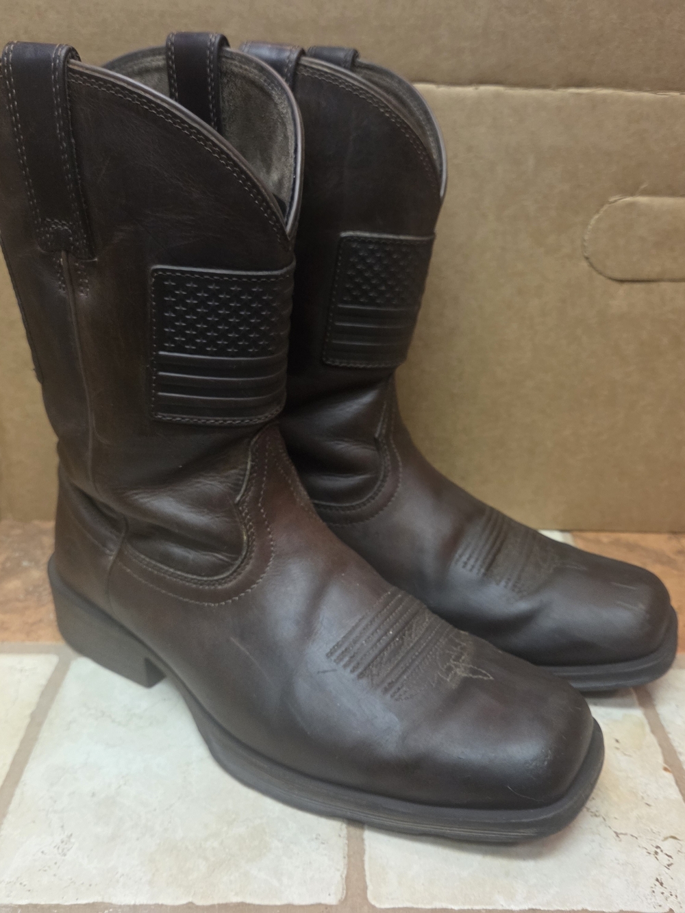 Ariat Brown Leather Square-Toe Western Pull-On Boots